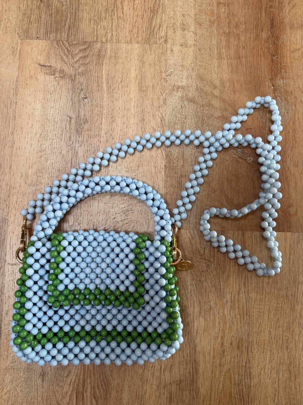 kate spade Light Blue Beaded Mini Bag with Green Trim